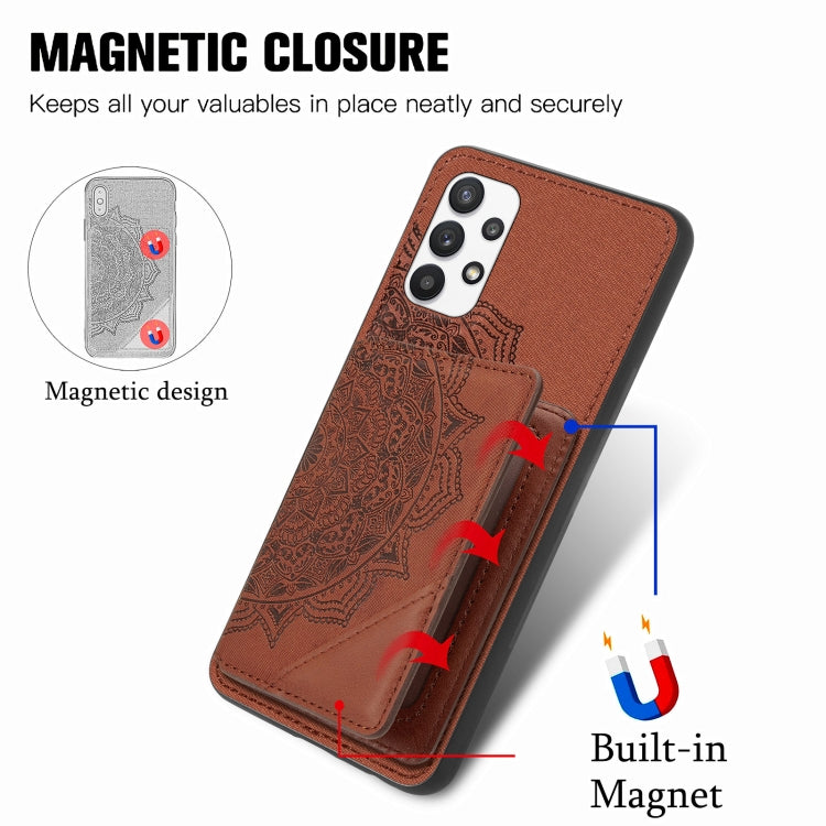 For Samsung Galaxy A32 5G Mandala Embossed Magnetic Cloth PU+TPU+PC Case with Holder & Card Slots & Wallet & Photo Frame