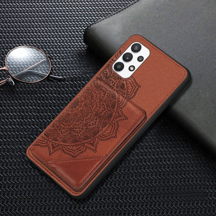 For Samsung Galaxy A32 5G Mandala Embossed Magnetic Cloth PU+TPU+PC Case with Holder & Card Slots & Wallet & Photo Frame