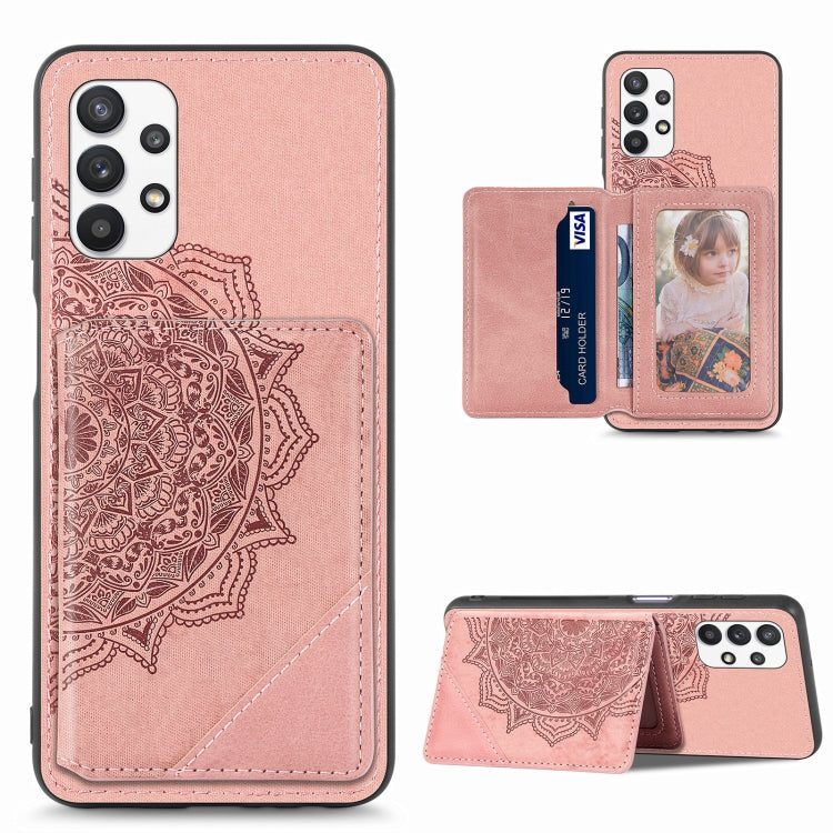 For Samsung Galaxy A32 5G Mandala Embossed Magnetic Cloth PU+TPU+PC Case with Holder & Card Slots & Wallet & Photo Frame