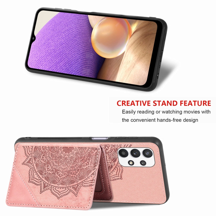 For Samsung Galaxy A32 5G Mandala Embossed Magnetic Cloth PU+TPU+PC Case with Holder & Card Slots & Wallet & Photo Frame