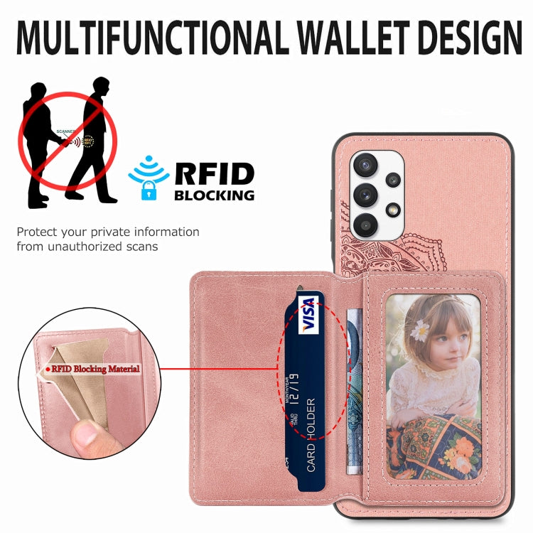 For Samsung Galaxy A32 5G Mandala Embossed Magnetic Cloth PU+TPU+PC Case with Holder & Card Slots & Wallet & Photo Frame