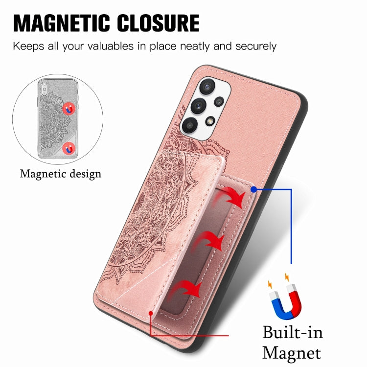 For Samsung Galaxy A32 5G Mandala Embossed Magnetic Cloth PU+TPU+PC Case with Holder & Card Slots & Wallet & Photo Frame