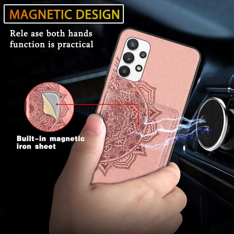 For Samsung Galaxy A32 5G Mandala Embossed Magnetic Cloth PU+TPU+PC Case with Holder & Card Slots & Wallet & Photo Frame