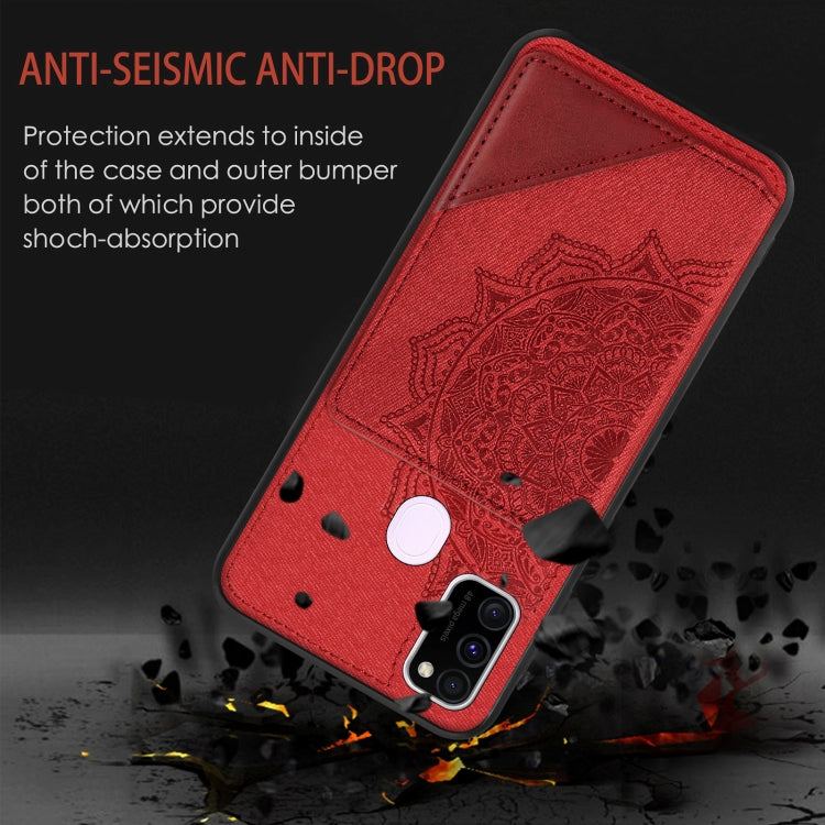 For Samsung Galaxy M21 Mandala Embossed Magnetic Cloth PU+TPU+PC Case with Holder & Card Slots & Wallet & Photo Frame