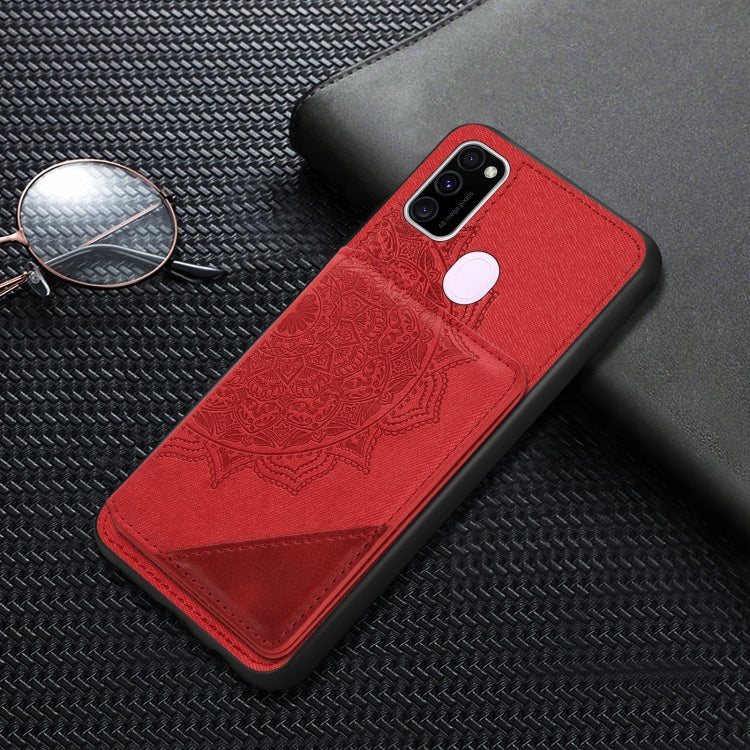For Samsung Galaxy M21 Mandala Embossed Magnetic Cloth PU+TPU+PC Case with Holder & Card Slots & Wallet & Photo Frame