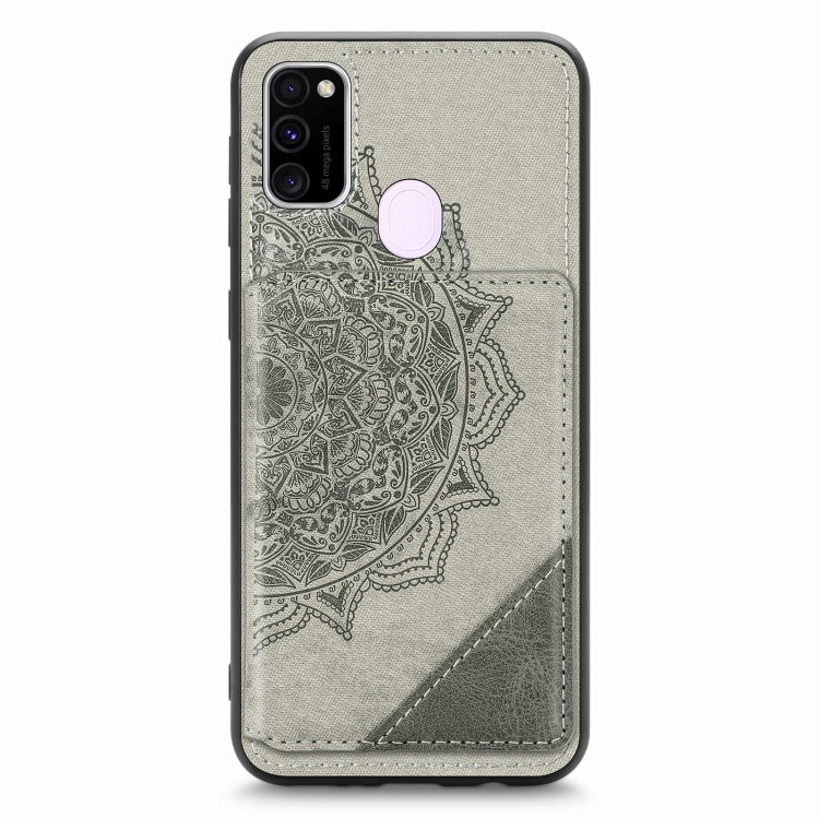 For Samsung Galaxy M21 Mandala Embossed Magnetic Cloth PU+TPU+PC Case with Holder & Card Slots & Wallet & Photo Frame