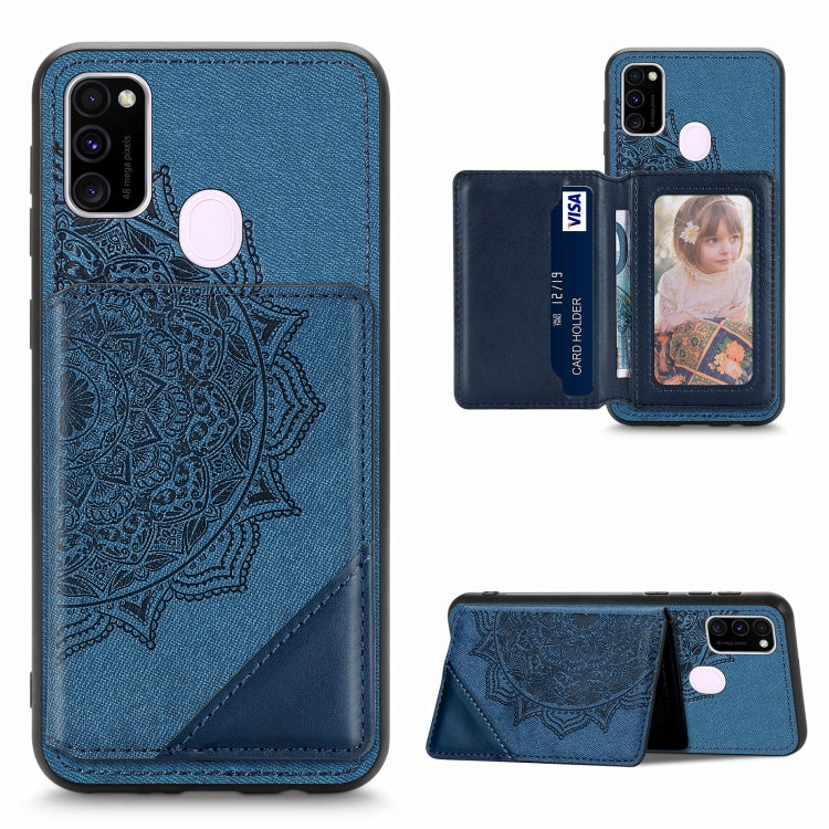 For Samsung Galaxy M21 Mandala Embossed Magnetic Cloth PU+TPU+PC Case with Holder & Card Slots & Wallet & Photo Frame