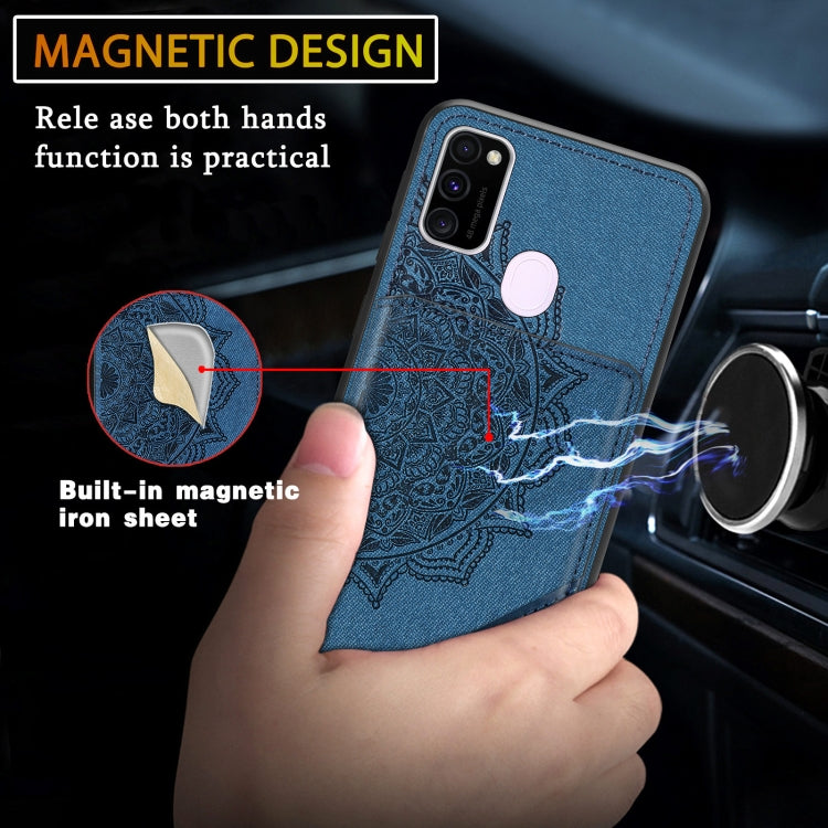 For Samsung Galaxy M21 Mandala Embossed Magnetic Cloth PU+TPU+PC Case with Holder & Card Slots & Wallet & Photo Frame