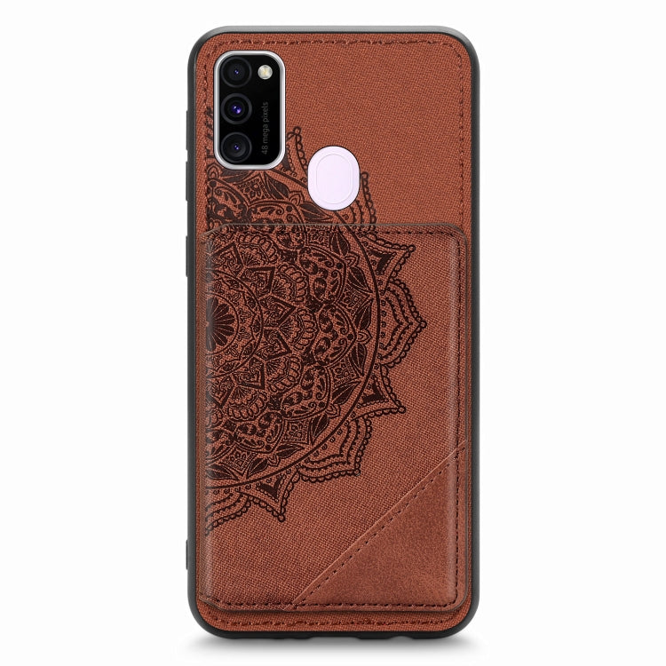 For Samsung Galaxy M21 Mandala Embossed Magnetic Cloth PU+TPU+PC Case with Holder & Card Slots & Wallet & Photo Frame
