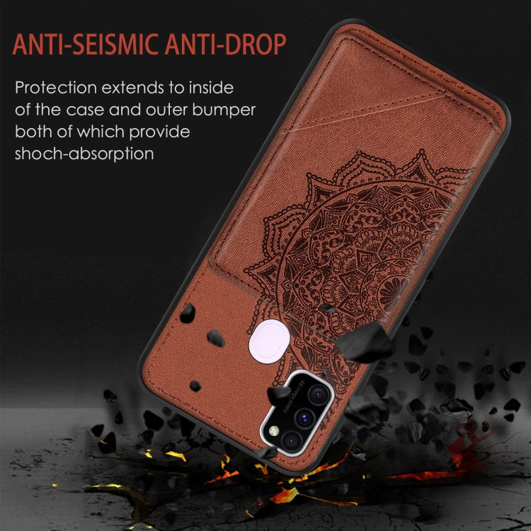 For Samsung Galaxy M21 Mandala Embossed Magnetic Cloth PU+TPU+PC Case with Holder & Card Slots & Wallet & Photo Frame