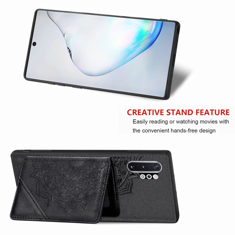 For Samsung Galaxy Note 10 Pro Mandala Embossed Magnetic Cloth PU+TPU+PC Case with Holder & Card Slots & Wallet & Photo Frame