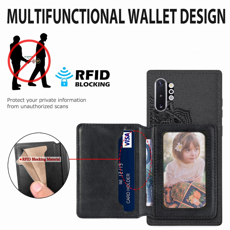 For Samsung Galaxy Note 10 Pro Mandala Embossed Magnetic Cloth PU+TPU+PC Case with Holder & Card Slots & Wallet & Photo Frame