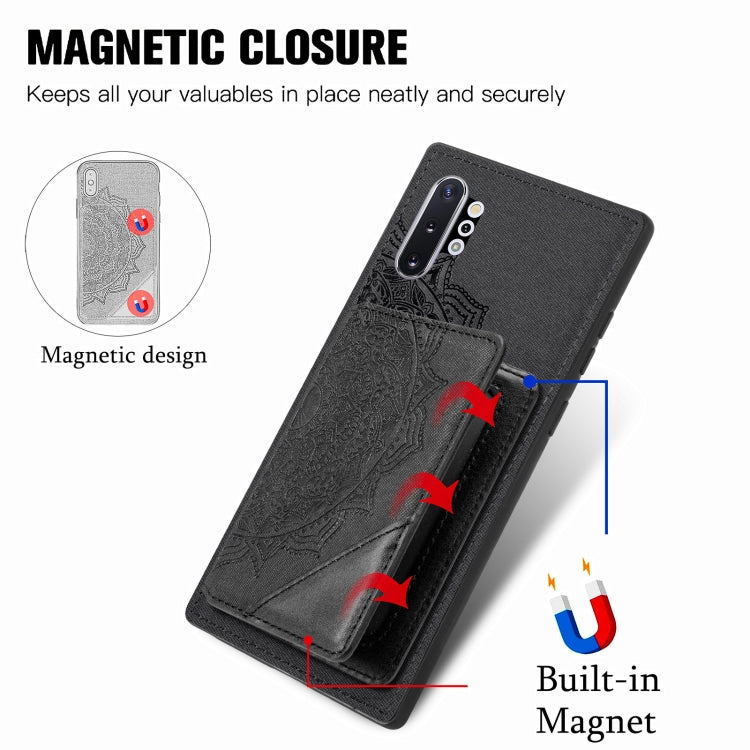 For Samsung Galaxy Note 10 Pro Mandala Embossed Magnetic Cloth PU+TPU+PC Case with Holder & Card Slots & Wallet & Photo Frame