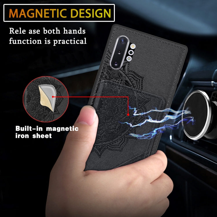 For Samsung Galaxy Note 10 Pro Mandala Embossed Magnetic Cloth PU+TPU+PC Case with Holder & Card Slots & Wallet & Photo Frame
