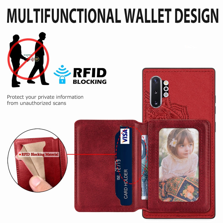For Samsung Galaxy Note 10 Pro Mandala Embossed Magnetic Cloth PU+TPU+PC Case with Holder & Card Slots & Wallet & Photo Frame