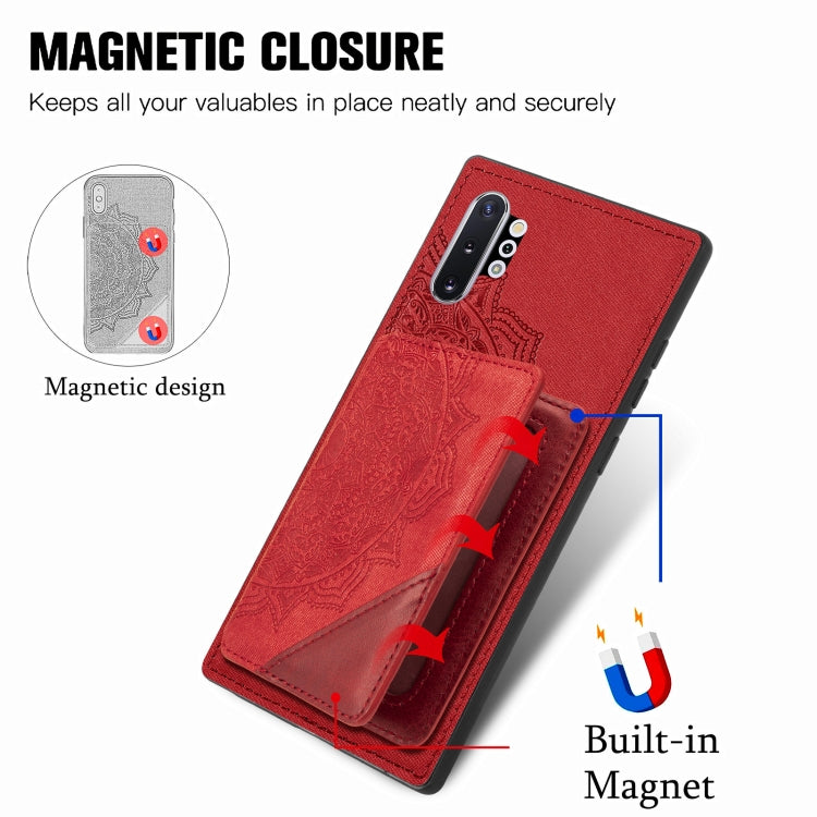 For Samsung Galaxy Note 10 Pro Mandala Embossed Magnetic Cloth PU+TPU+PC Case with Holder & Card Slots & Wallet & Photo Frame