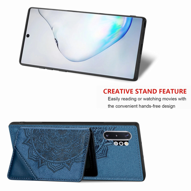 For Samsung Galaxy Note 10 Pro Mandala Embossed Magnetic Cloth PU+TPU+PC Case with Holder & Card Slots & Wallet & Photo Frame
