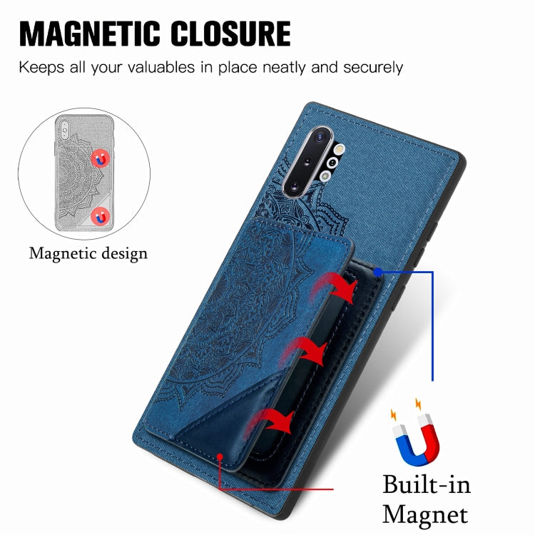 For Samsung Galaxy Note 10 Pro Mandala Embossed Magnetic Cloth PU+TPU+PC Case with Holder & Card Slots & Wallet & Photo Frame