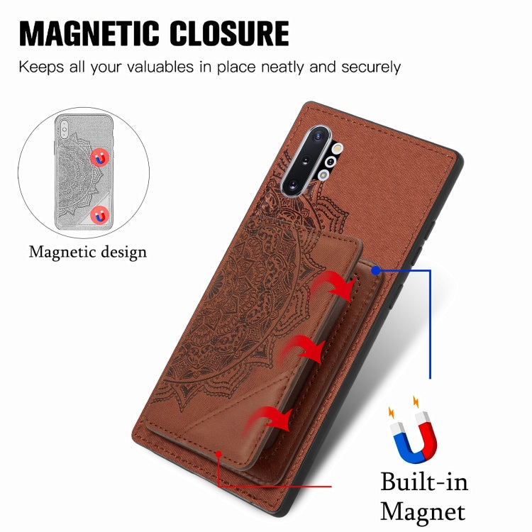 For Samsung Galaxy Note 10 Pro Mandala Embossed Magnetic Cloth PU+TPU+PC Case with Holder & Card Slots & Wallet & Photo Frame
