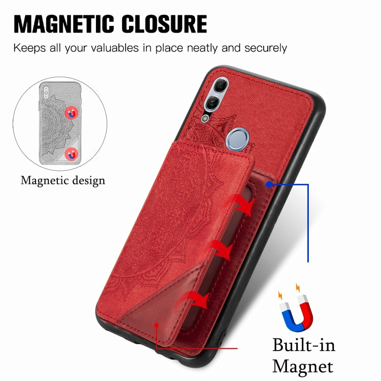 For Huawei Honor 10  Lite Mandala Embossed Magnetic Cloth PU+TPU+PC Case with Holder & Card Slots & Wallet & Photo Frame