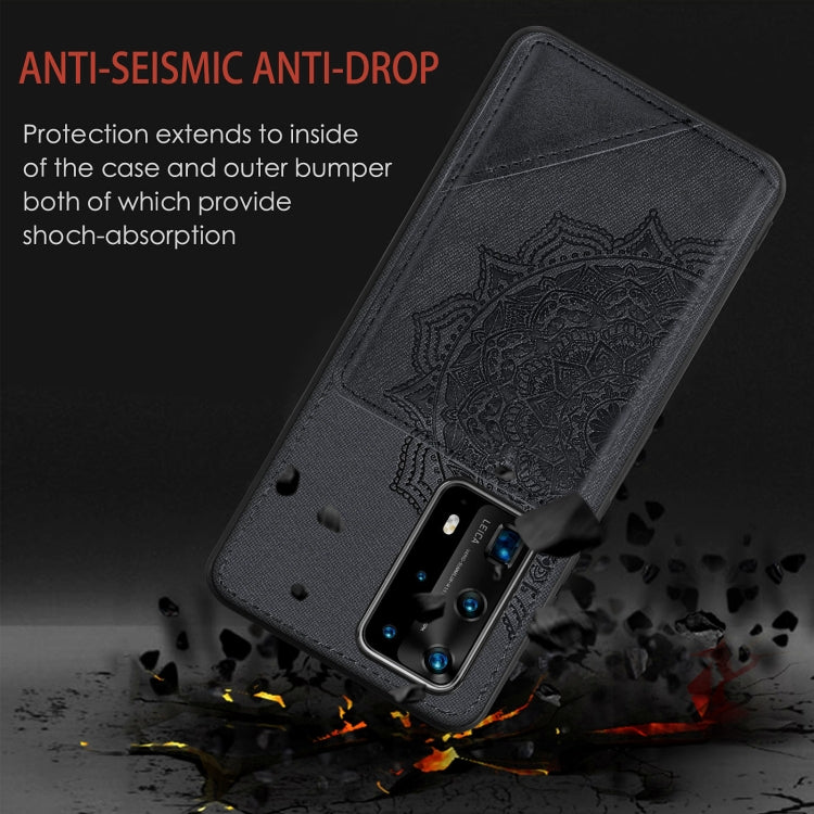 For Huawei P40 Pro Mandala Embossed Magnetic Cloth PU+TPU+PC Case with Holder & Card Slots & Wallet & Photo Frame