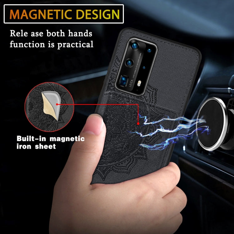 For Huawei P40 Pro Mandala Embossed Magnetic Cloth PU+TPU+PC Case with Holder & Card Slots & Wallet & Photo Frame