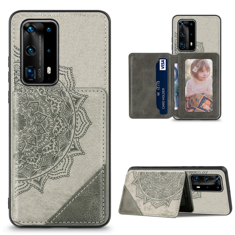 For Huawei P40 Pro Mandala Embossed Magnetic Cloth PU+TPU+PC Case with Holder & Card Slots & Wallet & Photo Frame