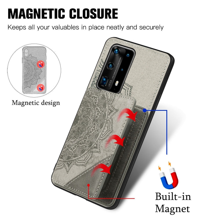 For Huawei P40 Pro Mandala Embossed Magnetic Cloth PU+TPU+PC Case with Holder & Card Slots & Wallet & Photo Frame