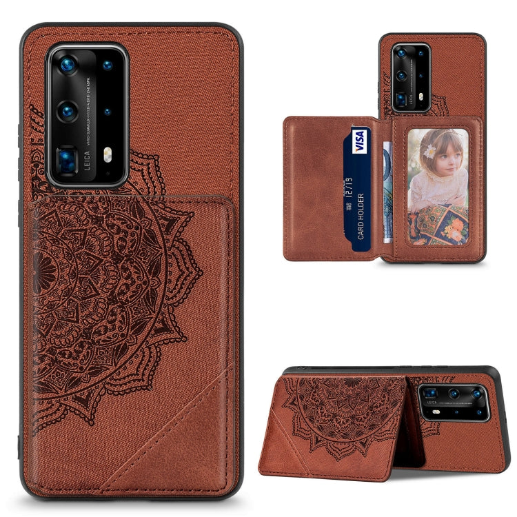 For Huawei P40 Pro Mandala Embossed Magnetic Cloth PU+TPU+PC Case with Holder & Card Slots & Wallet & Photo Frame