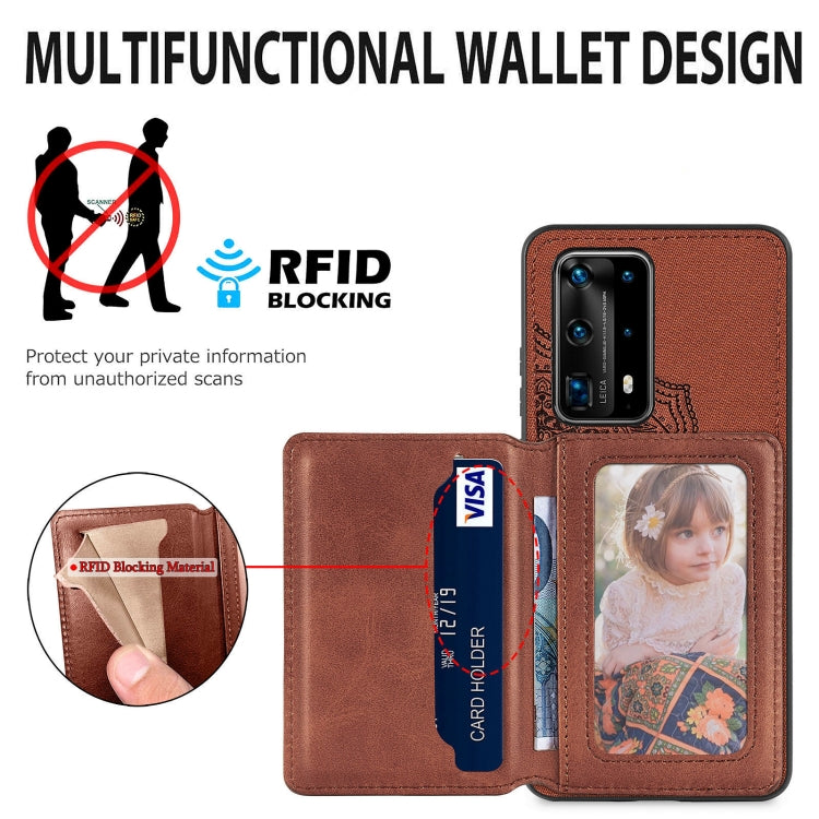 For Huawei P40 Pro Mandala Embossed Magnetic Cloth PU+TPU+PC Case with Holder & Card Slots & Wallet & Photo Frame