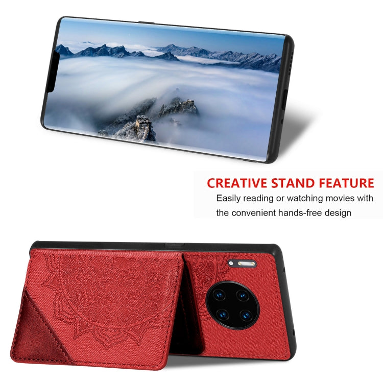 For Huawei Mate 30 Pro Mandala Embossed Magnetic Cloth PU+TPU+PC Case with Holder & Card Slots & Wallet & Photo Frame