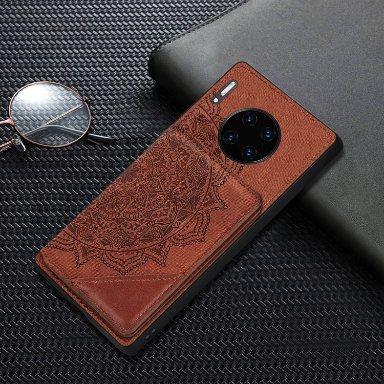 For Huawei Mate 30 Pro Mandala Embossed Magnetic Cloth PU+TPU+PC Case with Holder & Card Slots & Wallet & Photo Frame