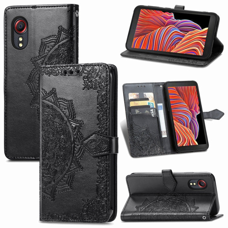 For Samsung Galaxy XCover 5 Mandala Flower Embossed Horizontal Flip Leather Case with Bracket / Card Slot / Wallet / Lanyard