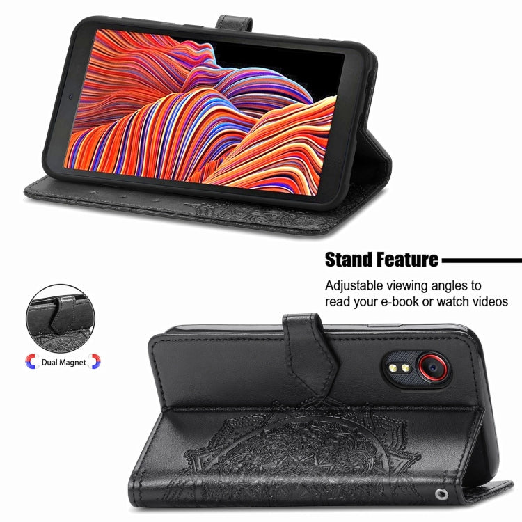 For Samsung Galaxy XCover 5 Mandala Flower Embossed Horizontal Flip Leather Case with Bracket / Card Slot / Wallet / Lanyard