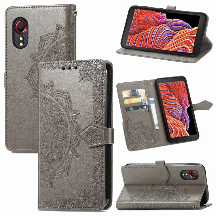 For Samsung Galaxy XCover 5 Mandala Flower Embossed Horizontal Flip Leather Case with Bracket / Card Slot / Wallet / Lanyard