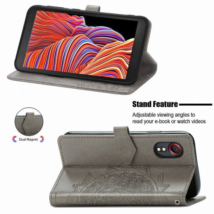 For Samsung Galaxy XCover 5 Mandala Flower Embossed Horizontal Flip Leather Case with Bracket / Card Slot / Wallet / Lanyard