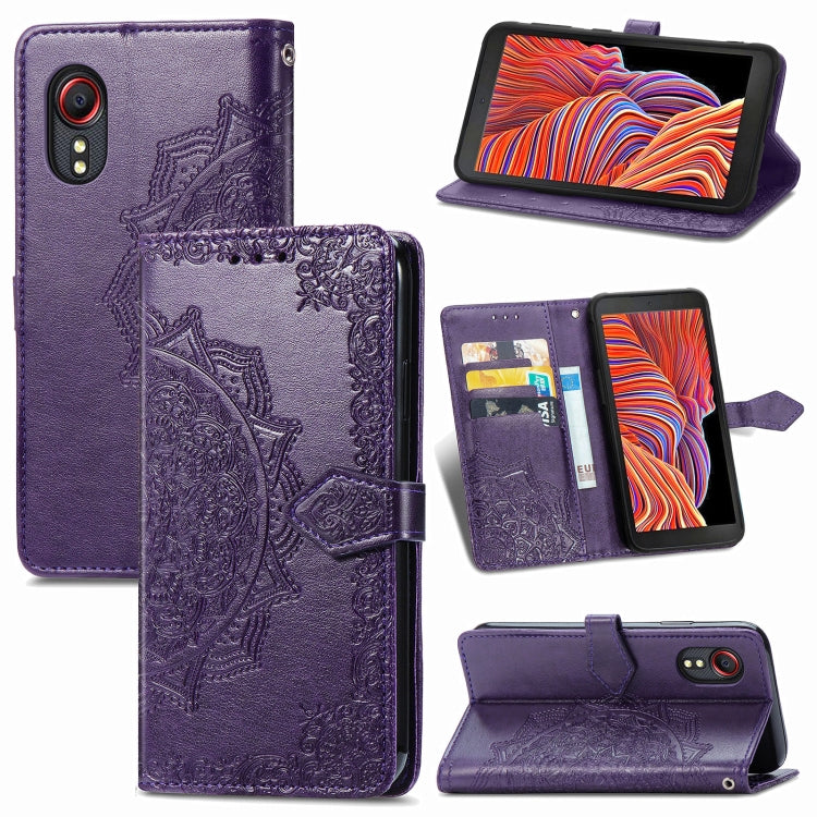 For Samsung Galaxy XCover 5 Mandala Flower Embossed Horizontal Flip Leather Case with Bracket / Card Slot / Wallet / Lanyard