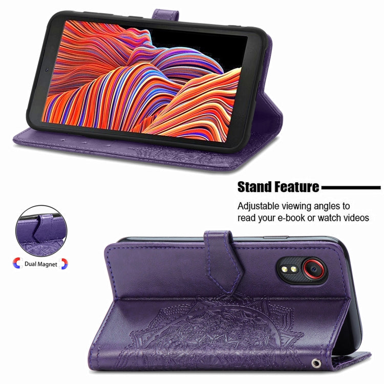 For Samsung Galaxy XCover 5 Mandala Flower Embossed Horizontal Flip Leather Case with Bracket / Card Slot / Wallet / Lanyard