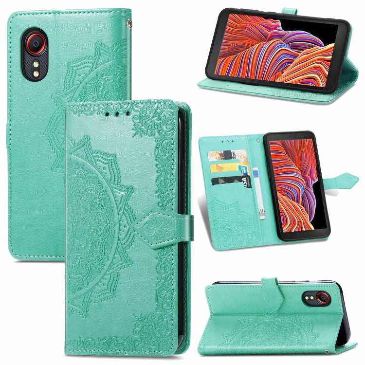 For Samsung Galaxy XCover 5 Mandala Flower Embossed Horizontal Flip Leather Case with Bracket / Card Slot / Wallet / Lanyard