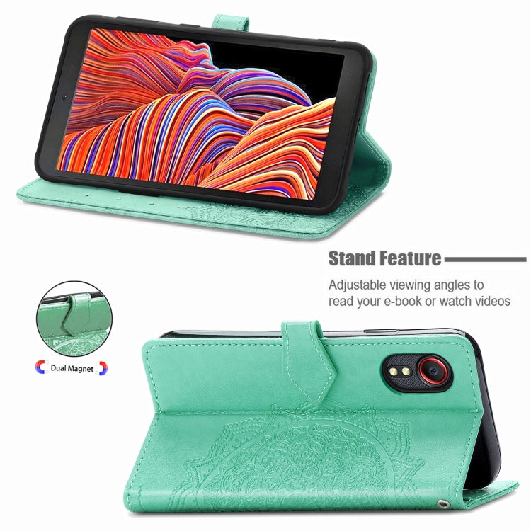 For Samsung Galaxy XCover 5 Mandala Flower Embossed Horizontal Flip Leather Case with Bracket / Card Slot / Wallet / Lanyard