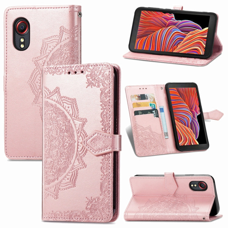 For Samsung Galaxy XCover 5 Mandala Flower Embossed Horizontal Flip Leather Case with Bracket / Card Slot / Wallet / Lanyard