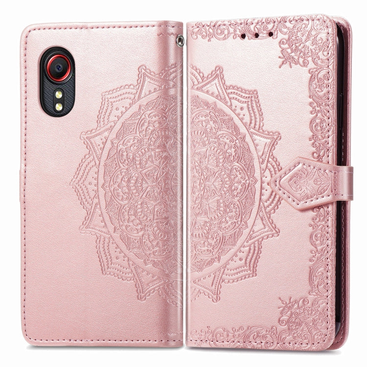 For Samsung Galaxy XCover 5 Mandala Flower Embossed Horizontal Flip Leather Case with Bracket / Card Slot / Wallet / Lanyard