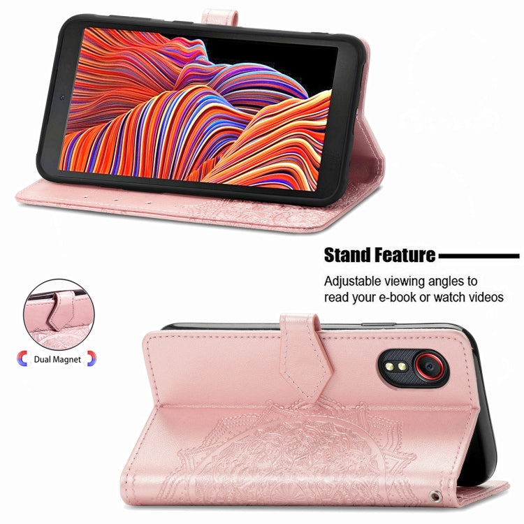 For Samsung Galaxy XCover 5 Mandala Flower Embossed Horizontal Flip Leather Case with Bracket / Card Slot / Wallet / Lanyard