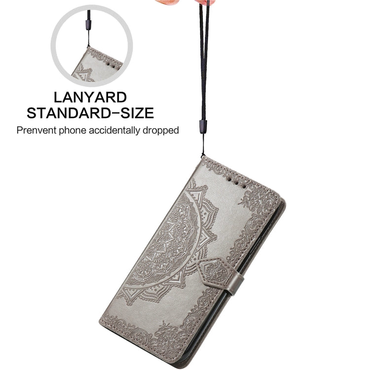 For Samsung Galaxy A02 Mandala Flower Embossed Horizontal Flip Leather Case with Bracket / Card Slot / Wallet / Lanyard