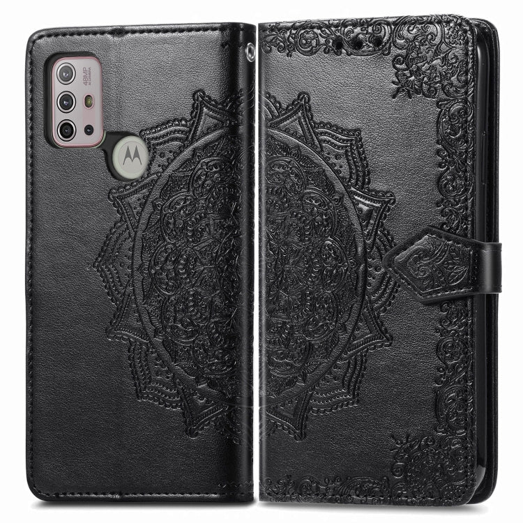 For Motorola Moto G30 / G10 Mandala Flower Embossed Horizontal Flip Leather Case with Bracket / Card Slot / Wallet / Lanyard