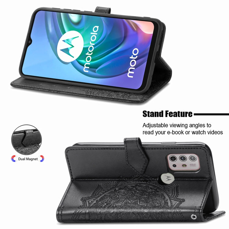 For Motorola Moto G30 / G10 Mandala Flower Embossed Horizontal Flip Leather Case with Bracket / Card Slot / Wallet / Lanyard