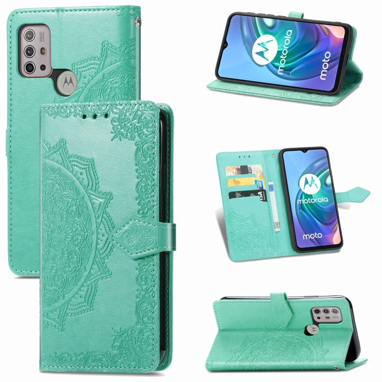 For Motorola Moto G30 / G10 Mandala Flower Embossed Horizontal Flip Leather Case with Bracket / Card Slot / Wallet / Lanyard