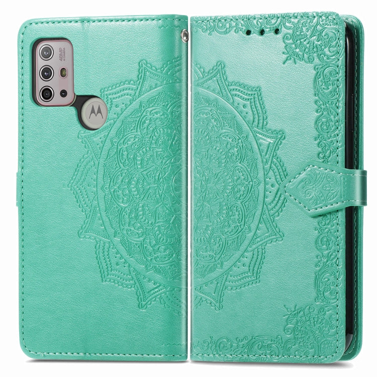 For Motorola Moto G30 / G10 Mandala Flower Embossed Horizontal Flip Leather Case with Bracket / Card Slot / Wallet / Lanyard