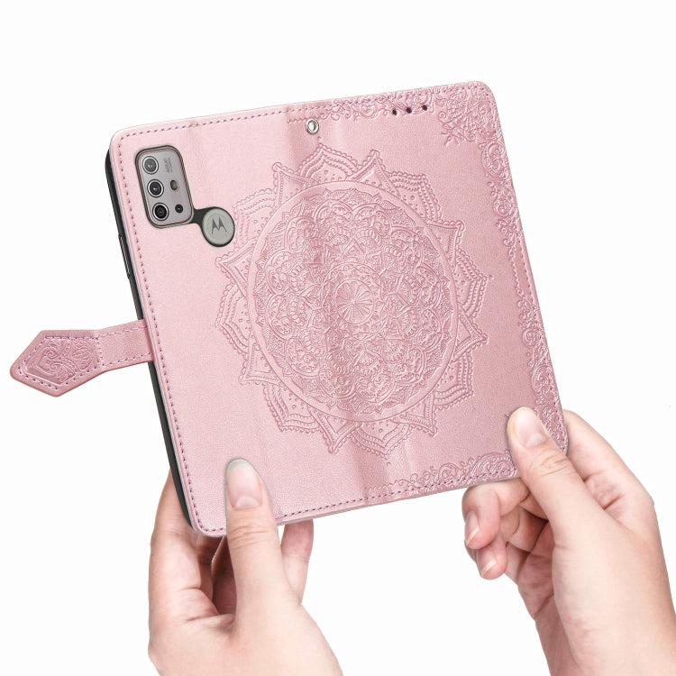 For Motorola Moto G30 / G10 Mandala Flower Embossed Horizontal Flip Leather Case with Bracket / Card Slot / Wallet / Lanyard