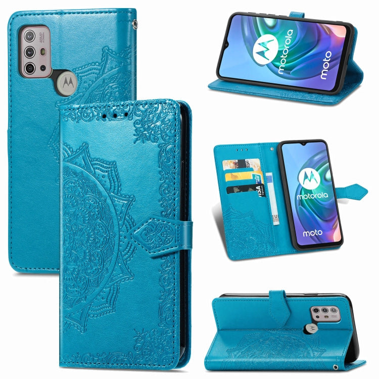 For Motorola Moto G30 / G10 Mandala Flower Embossed Horizontal Flip Leather Case with Bracket / Card Slot / Wallet / Lanyard